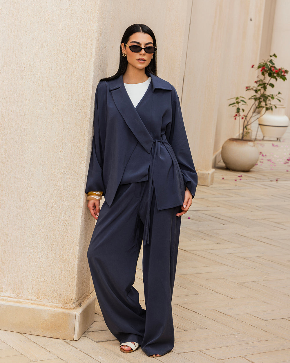 Draped Tailored Set - Navy