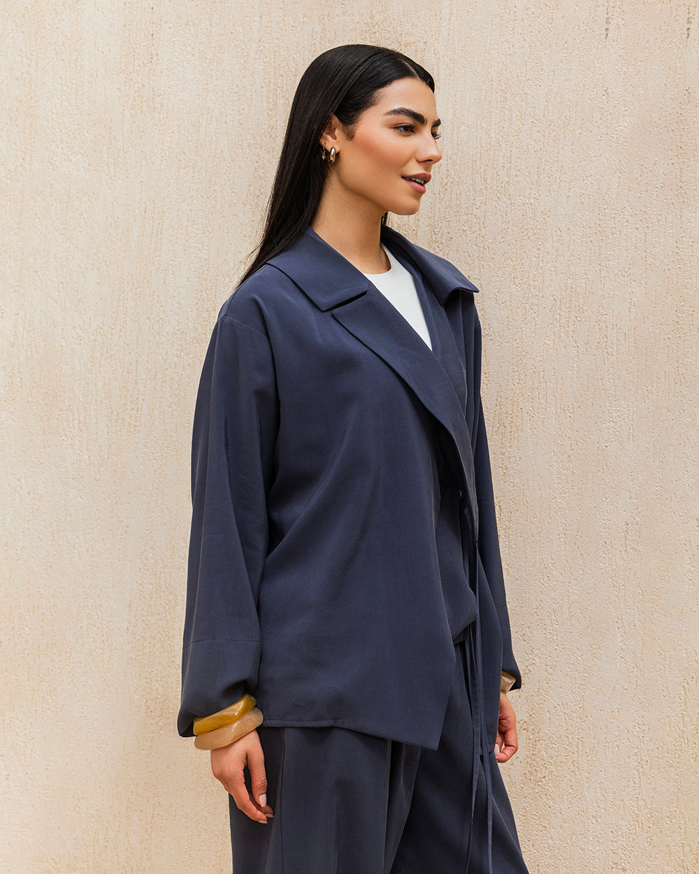 Draped Tailored Set - Navy