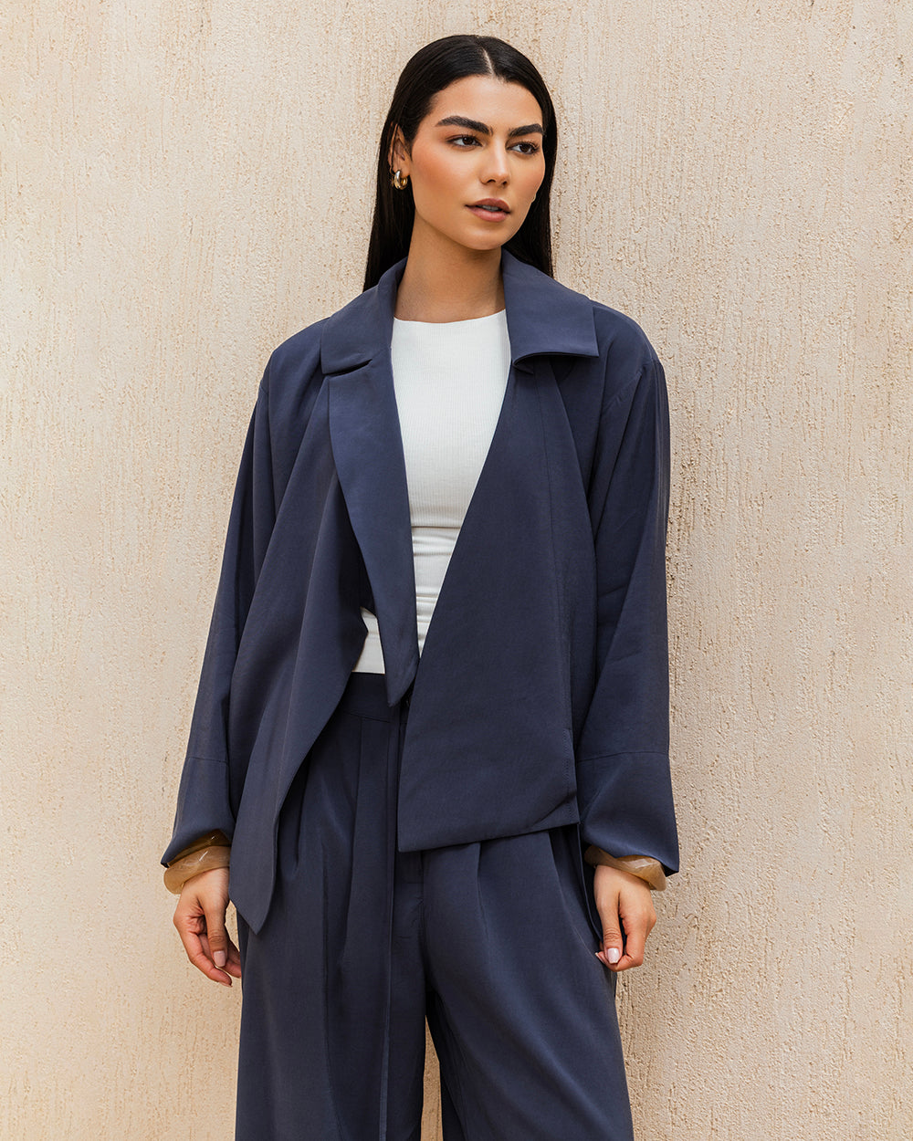 Draped Tailored Set - Navy