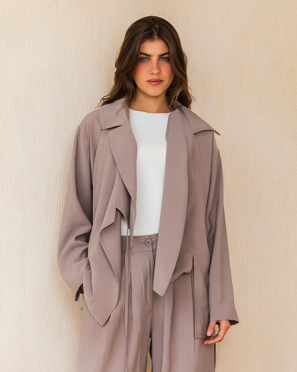 Draped Tailored Set - Taupe
