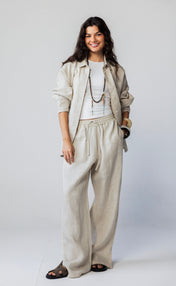 Slit Linen Pants - Beige
