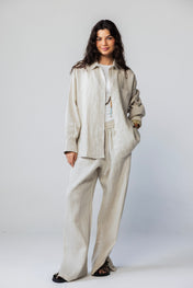 Slit Linen Pants - Beige