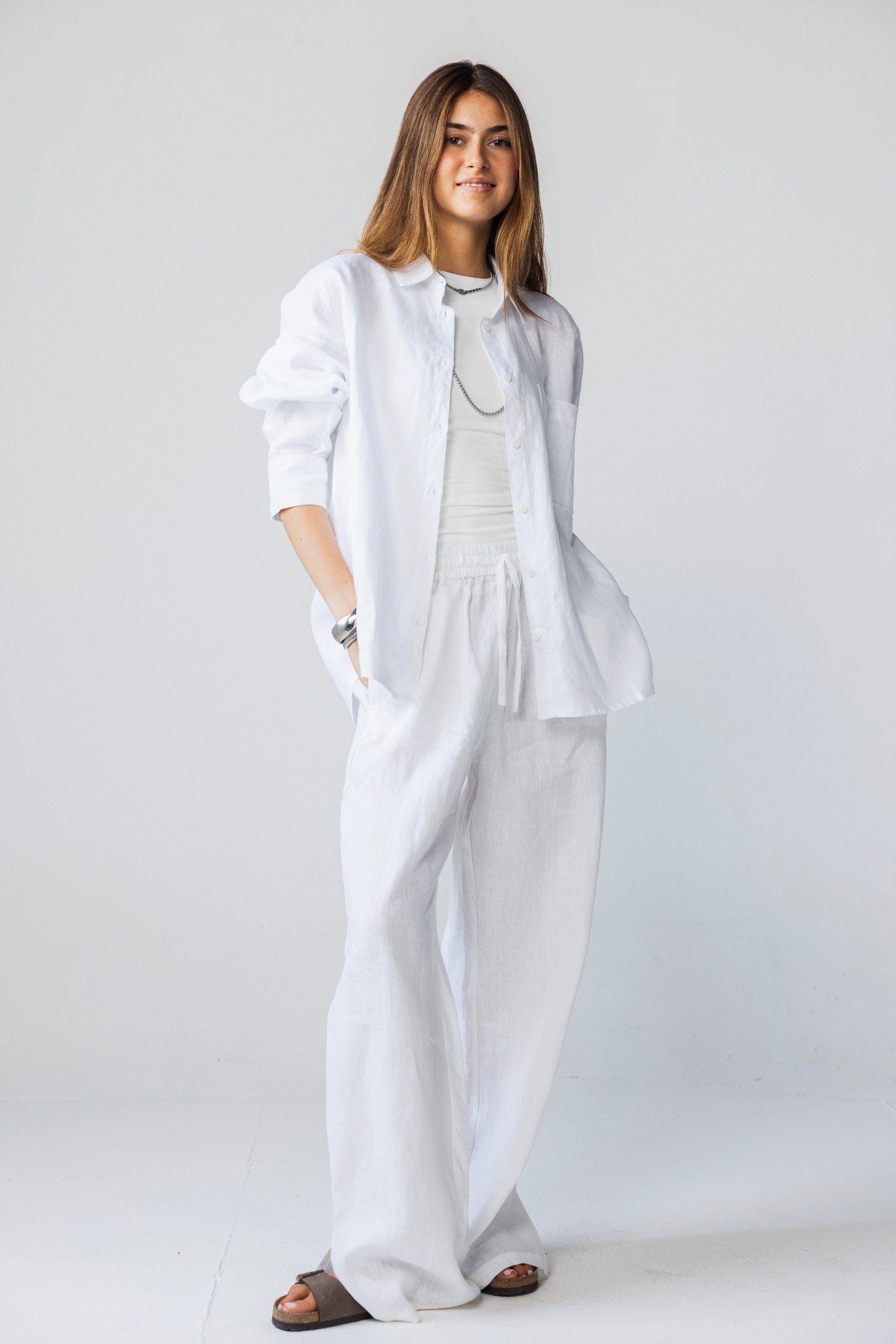 Slit Linen Pants - White