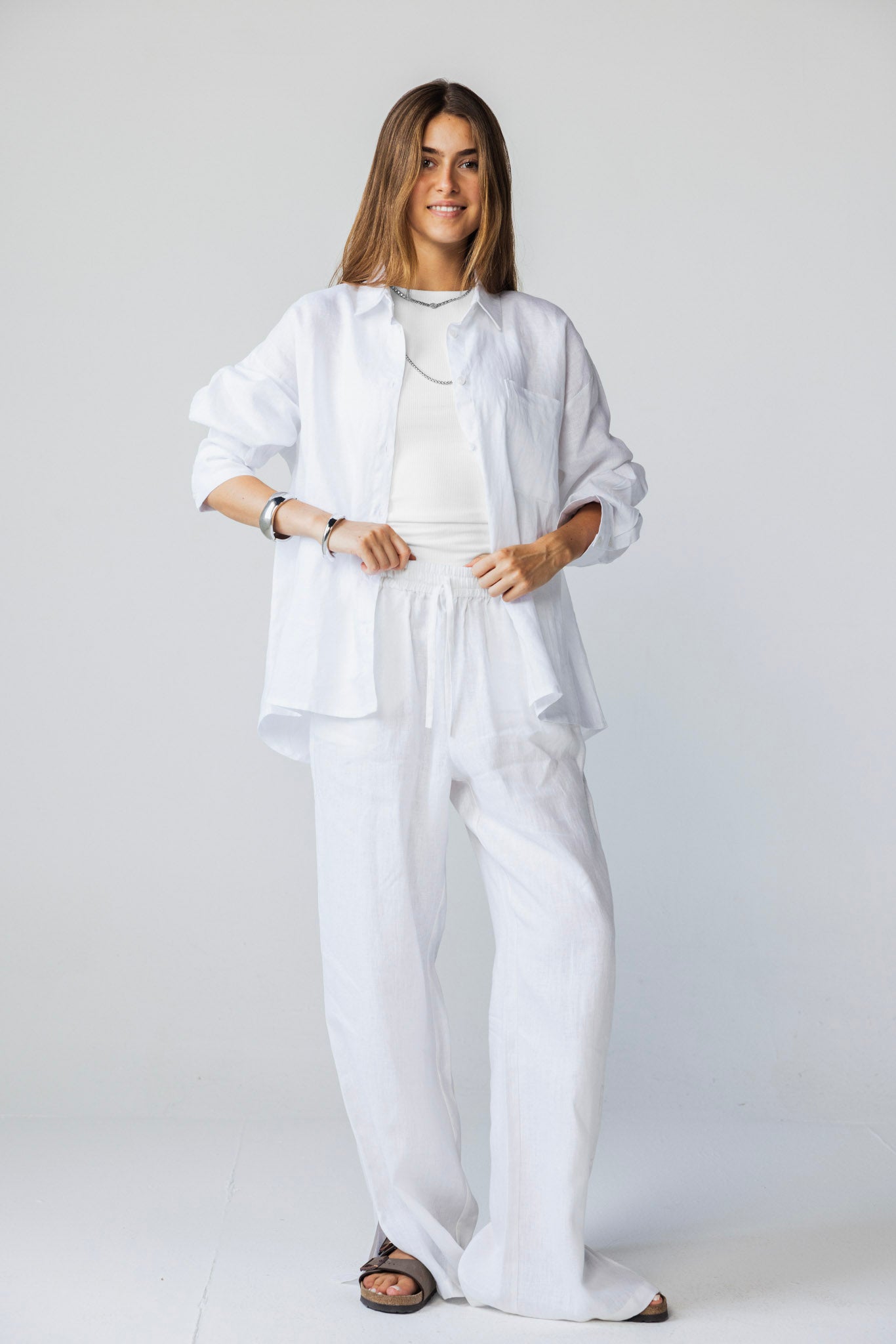 Slit Linen Pants - White