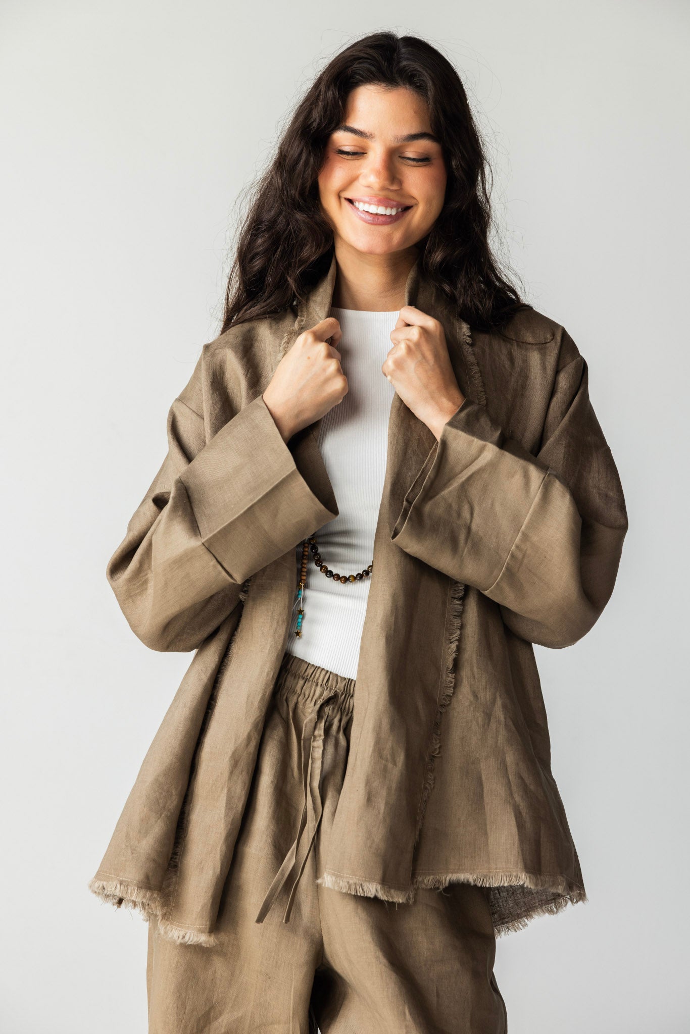 The Cutback Fringe Cardigan - Cafe