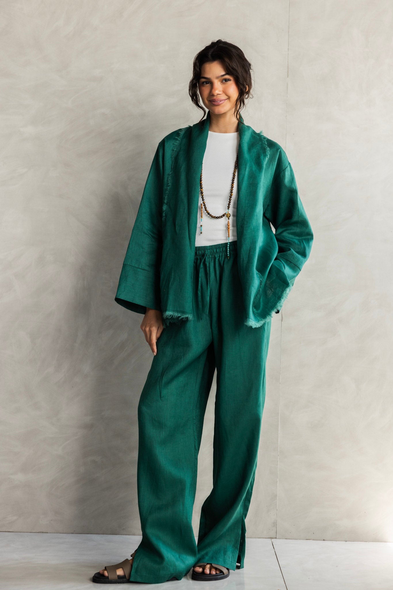 The Cutback Fringe Cardigan - Emerald green