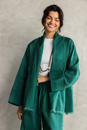 The Cutback Fringe Cardigan - Emerald green