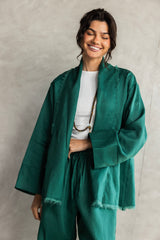 The Cutback Fringe Cardigan - Emerald green