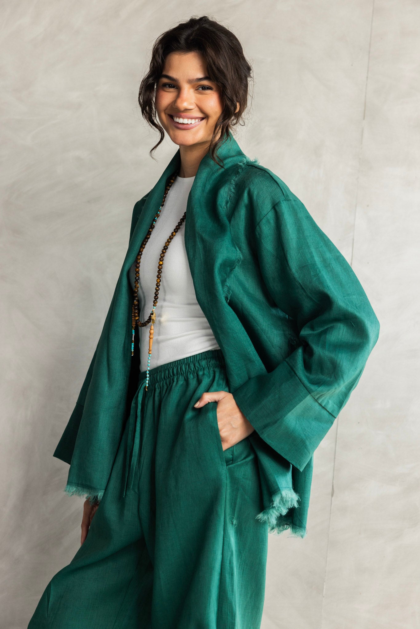 The Cutback Fringe Cardigan - Emerald green