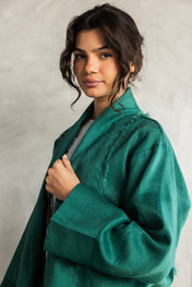 The Cutback Fringe Cardigan - Emerald green