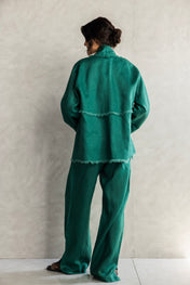 The Cutback Fringe Cardigan - Emerald green