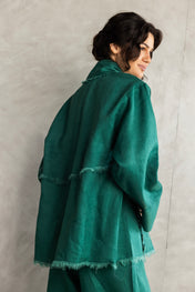 The Cutback Fringe Cardigan - Emerald green