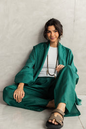 The Cutback Fringe Cardigan - Emerald green