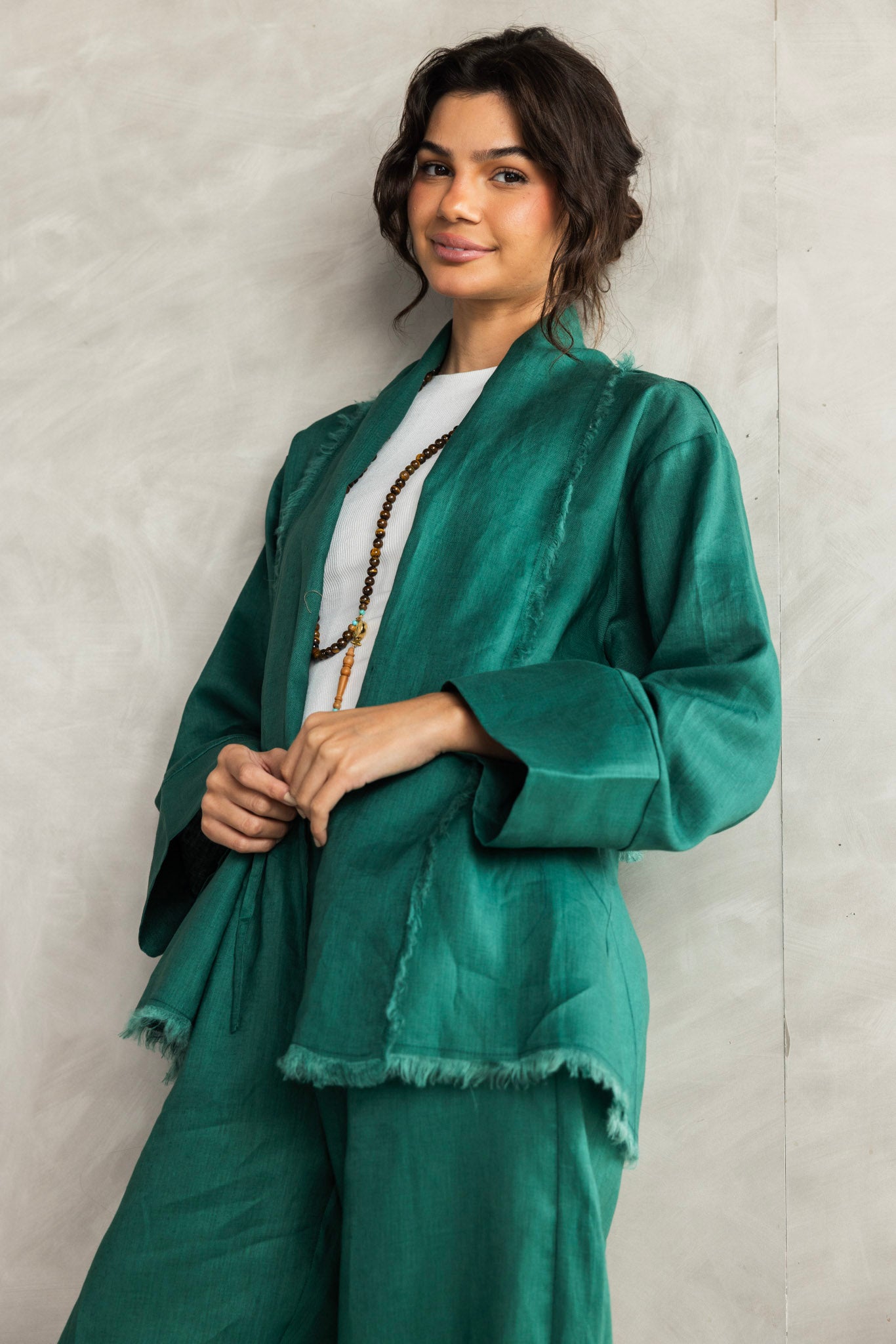 The Cutback Fringe Cardigan - Emerald green