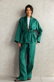 The Cutback Fringe Cardigan - Emerald green
