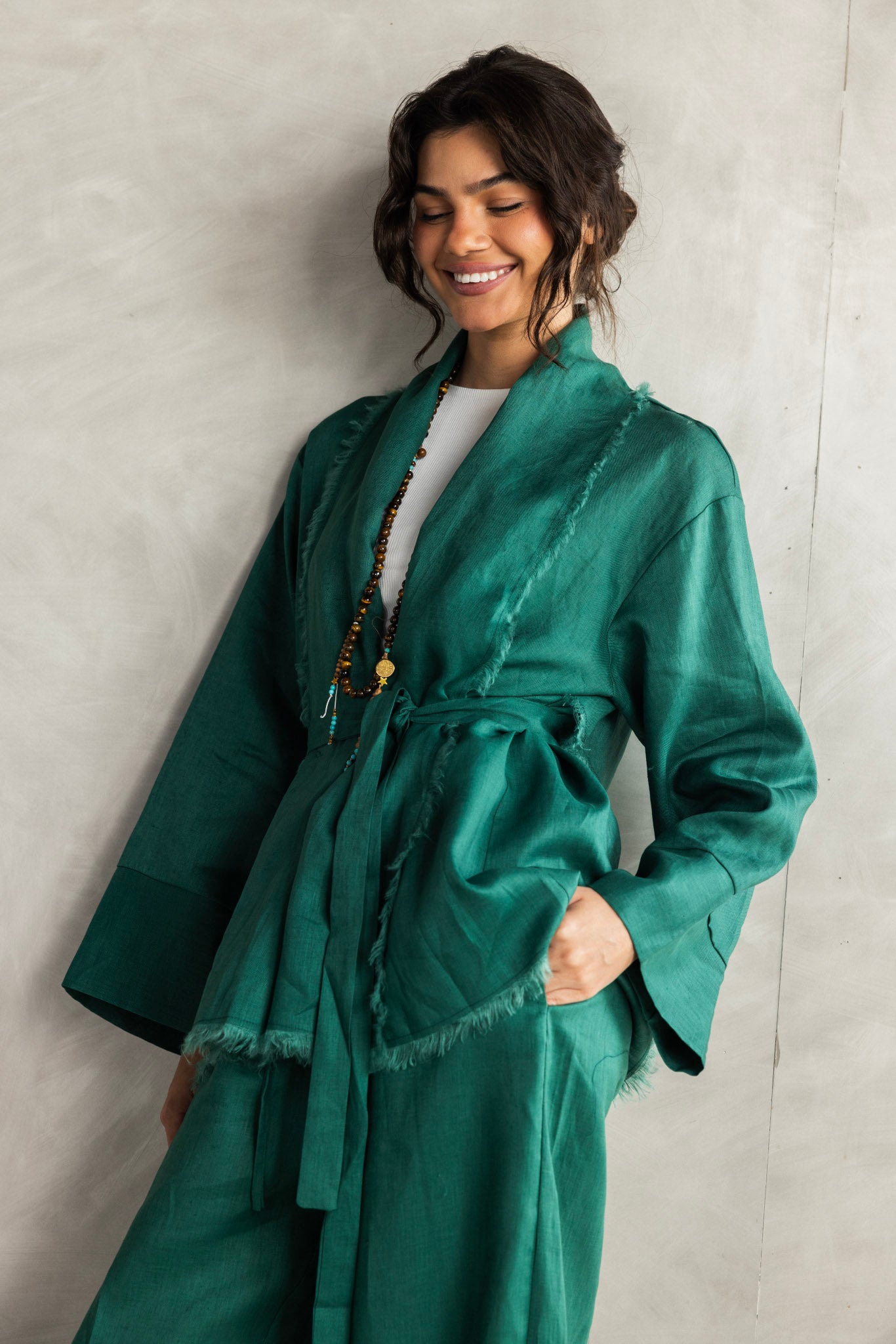 The Cutback Fringe Cardigan - Emerald green