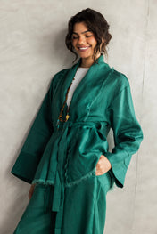 The Cutback Fringe Cardigan - Emerald green