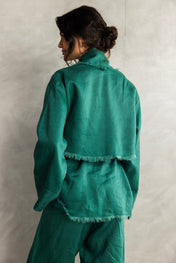 The Cutback Fringe Cardigan - Emerald green