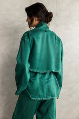 The Cutback Fringe Cardigan - Emerald green