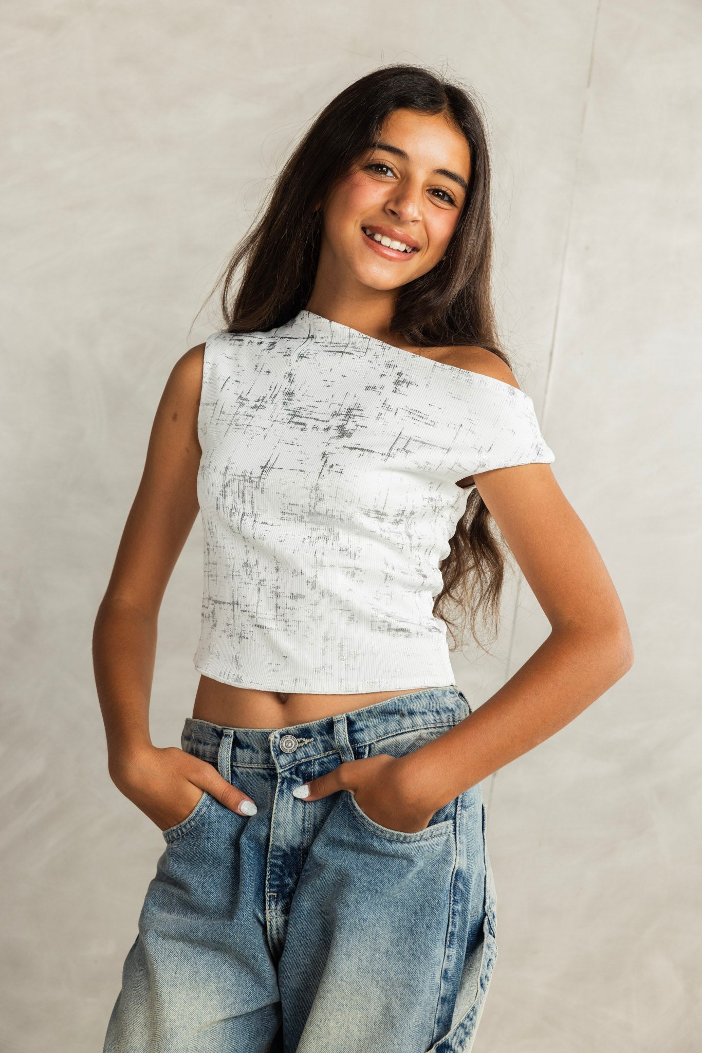 Asymmetric White Tank Top - Kids
