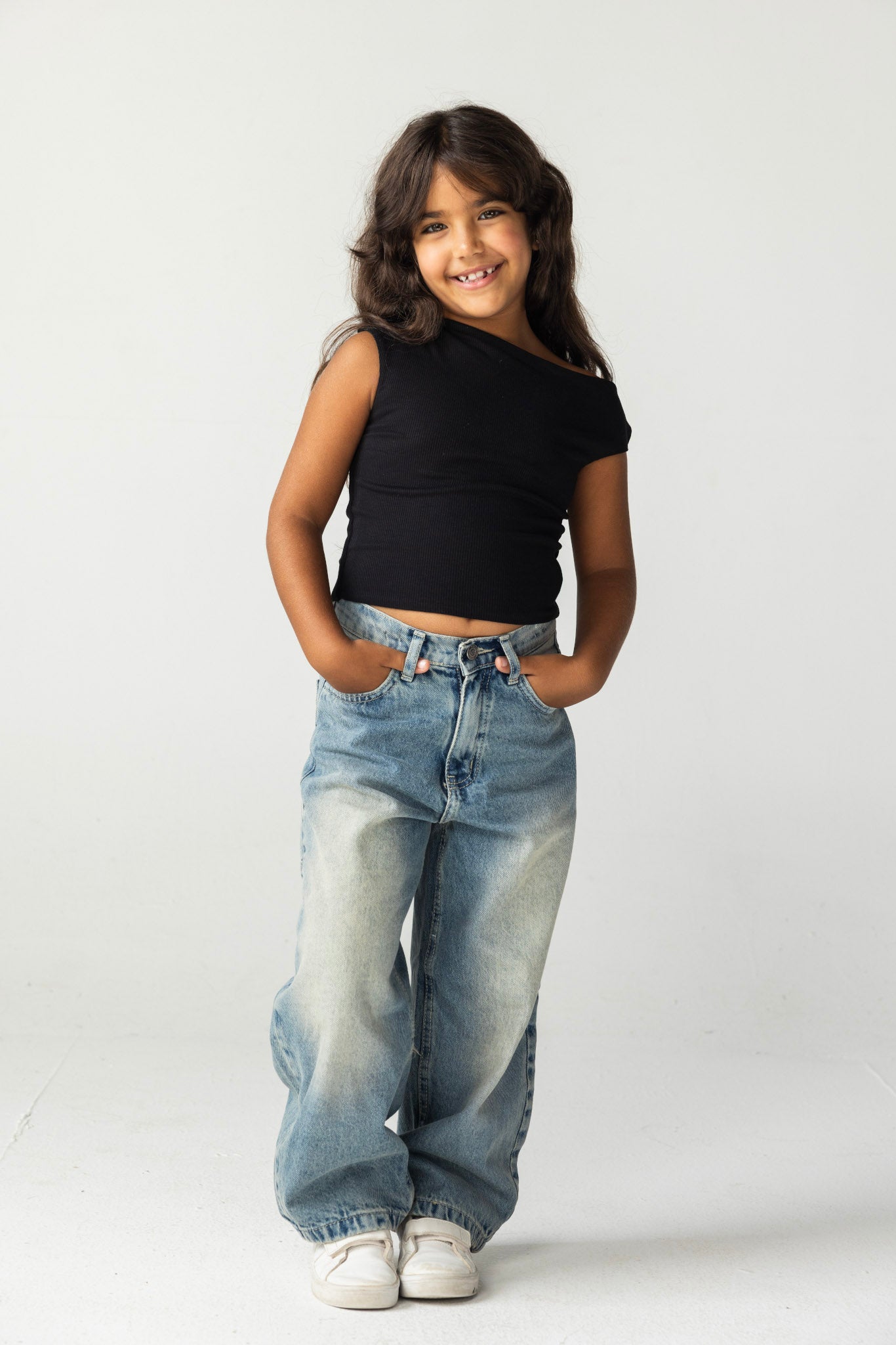 Asymmetric Black Tank Top - Kids