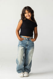 Asymmetric Black Tank Top - Kids