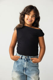 Asymmetric Black Tank Top - Kids