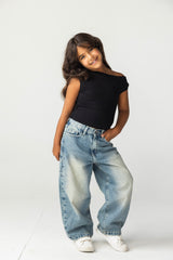 Asymmetric Black Tank Top - Kids