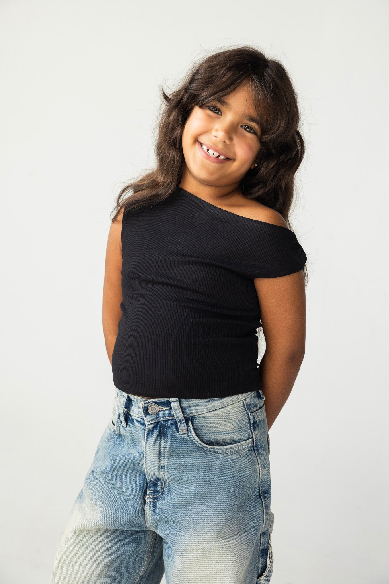 Asymmetric Black Tank Top - Kids