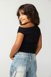 Asymmetric Black Tank Top - Kids