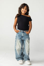 Asymmetric Black Tank Top - Kids