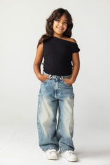 Asymmetric Black Tank Top - Kids