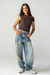 Asymmetric Brown Tank Top - Kids