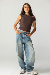 Asymmetric Brown Tank Top - Kids