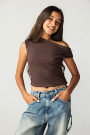 Asymmetric Brown Tank Top - Kids