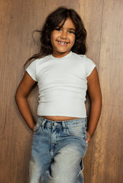 Short Sleeve White Tank Top - Kids