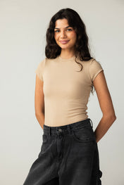Short Sleeve Beige Tank Top - Adults