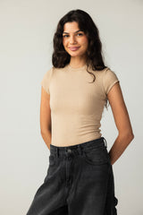 Short Sleeve Beige Tank Top - Adults