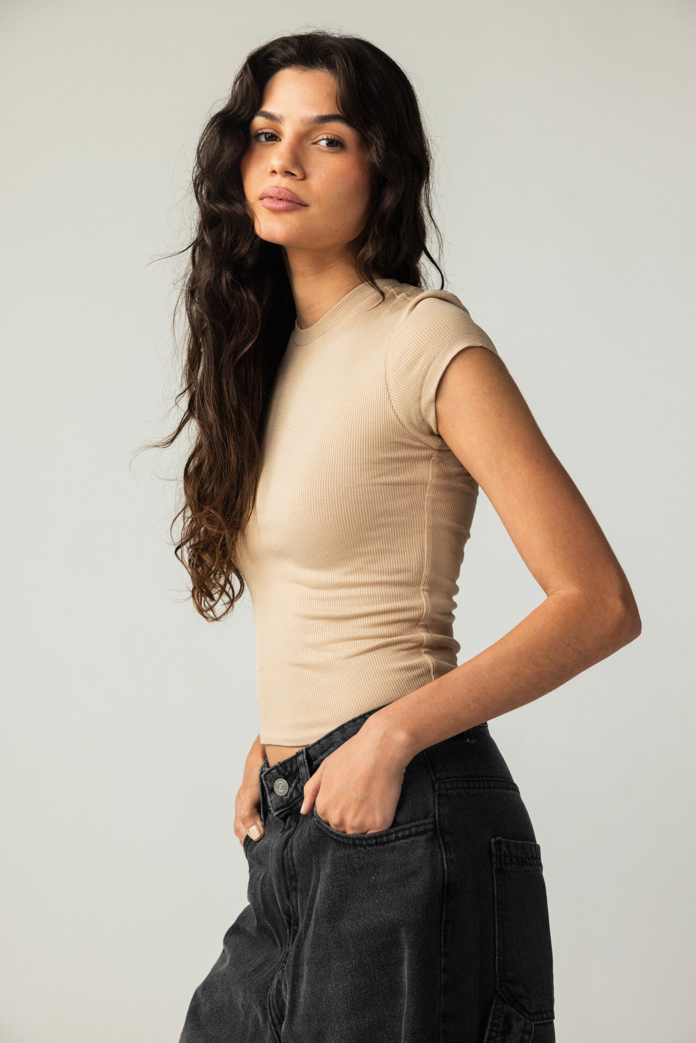 Short Sleeve Beige Tank Top - Adults