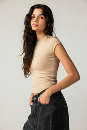 Short Sleeve Beige Tank Top - Adults