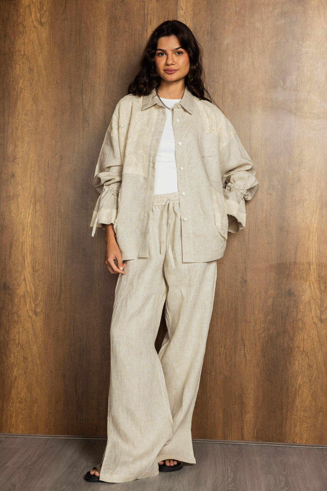 Mesh Work Linen Shirt