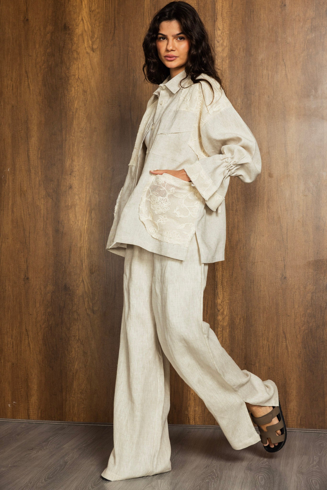 Mesh Work Linen Shirt