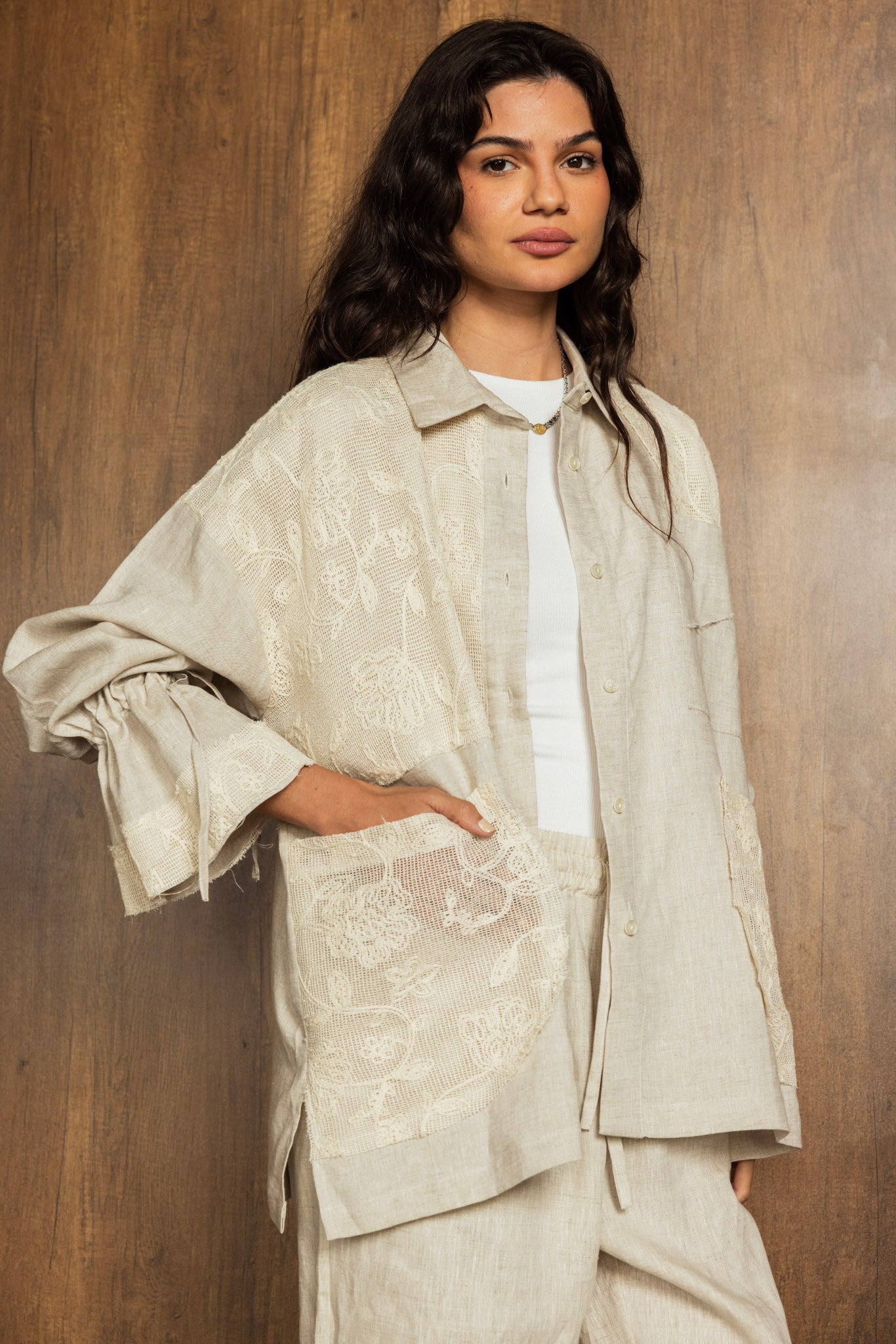 Mesh Work Linen Shirt