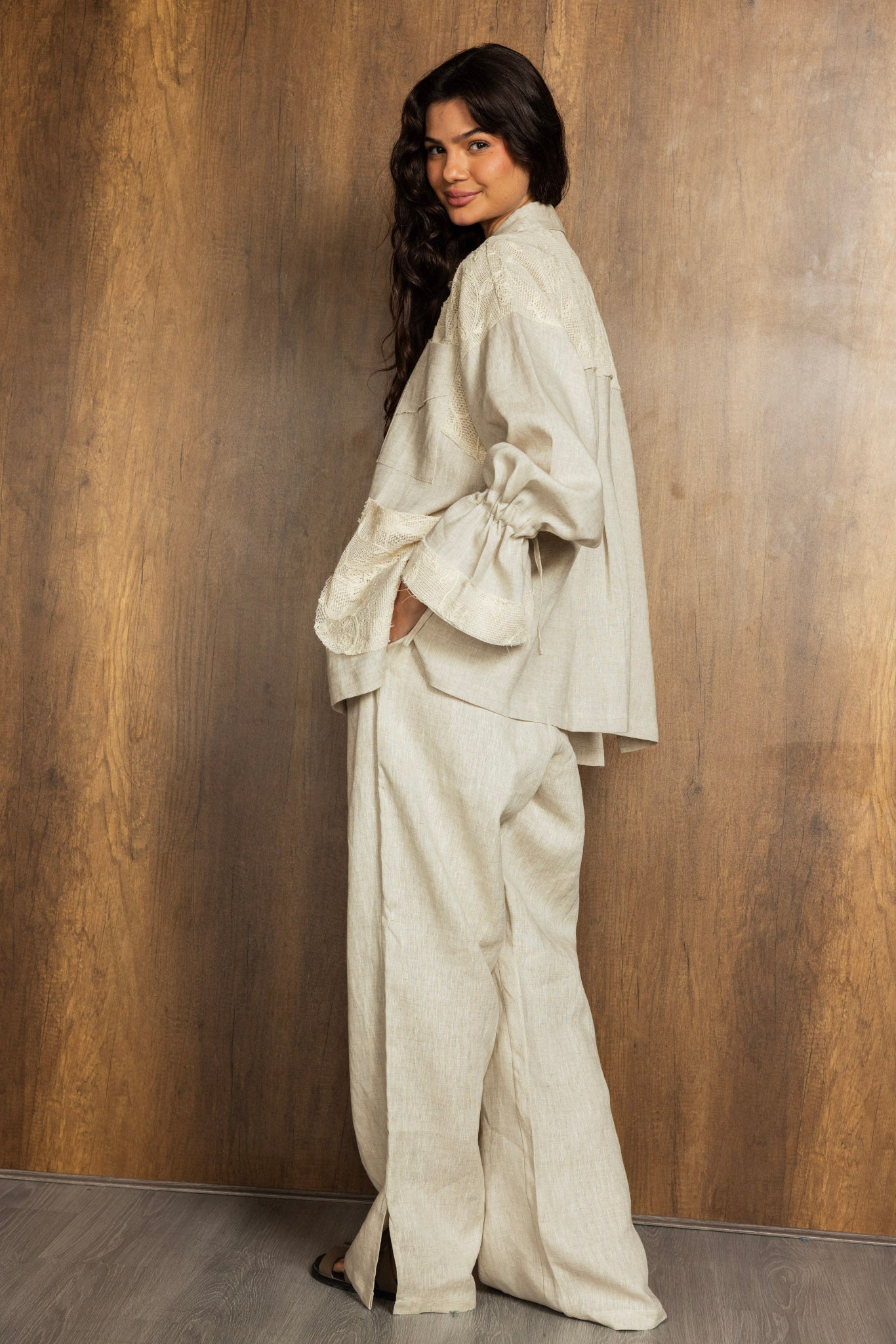 Mesh Work Linen Shirt