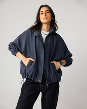 High Collar Bomber Jacket - Navy