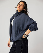 High Collar Bomber Jacket - Navy