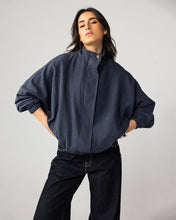 High Collar Bomber Jacket - Navy