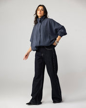 High Collar Bomber Jacket - Navy