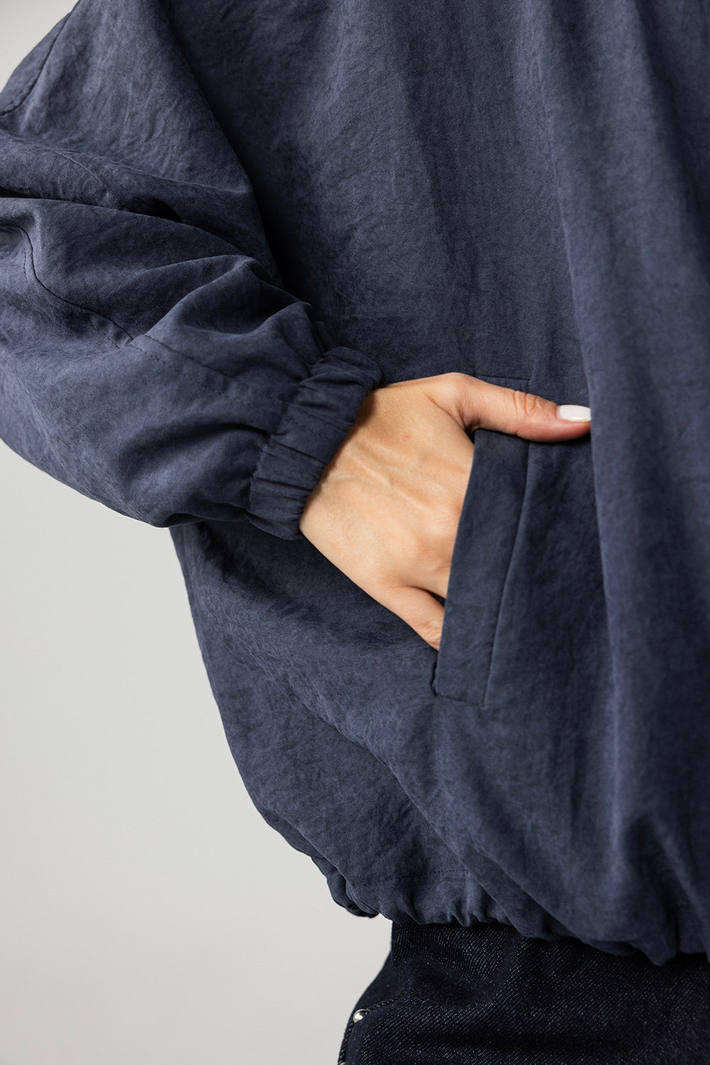 High Collar Bomber Jacket - Navy