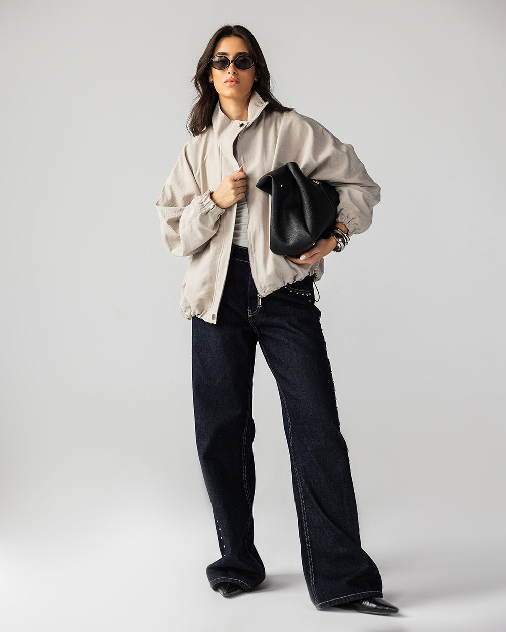 High Collar Bomber Jacket - Oatmeal